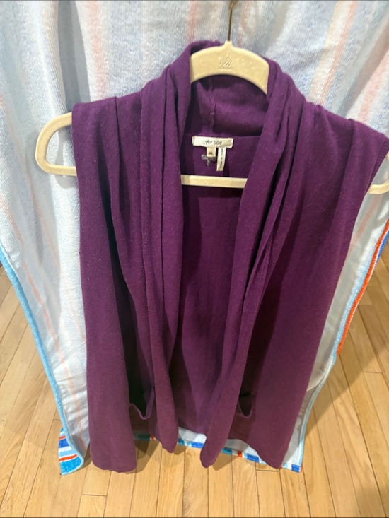 Tyler Boe Sweaters - Tyler Boe Deep Purple Draped Open-Front Sleeveless Cardigan Vest